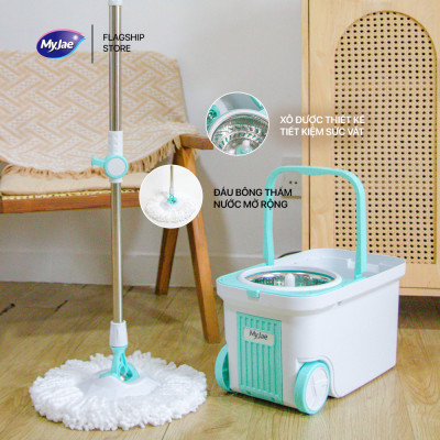 [Tặng Bông Lau] Bộ Lau Nhà MyJae Đài Loan Sợi Microfiber Xoay Siêu Tốc 360 Độ Thông Minh 129.5cm