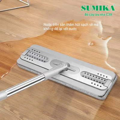Bộ cây lau nhà SUMIKA C39, thùng lau nhà 2 ngăn tự vắt thông minh, chổi lau sàn nhà 360 độ, 2 bông lau, 1 móc treo cây lau sàn