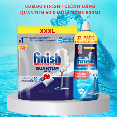 Combo Viên rửa bát Finish quantum 60 viên + Nước làm Bóng finish 800ml