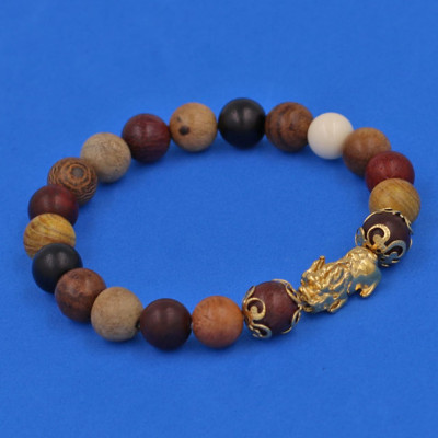 Chuỗi đeo tay Gỗ Đàn Hương 8 màu 8 ly - cẩn Tỳ Hưu Phong Thủy inox vàng VGDHMTHHKV8