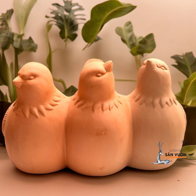Chậu 3 Chú Chim Gốm Đất Nung Trồng Sen Đá