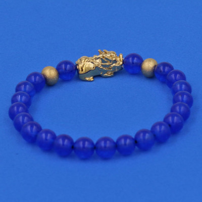 Vòng đeo tay Thạch Anh Xanh Dương 6 ly cẩn Tỳ Hưu inox vàng VTAXDTHHBV6 - hợp mệnh Mộc, mệnh Thủy