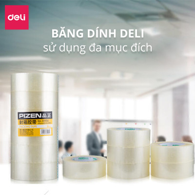 [Lốc 6 Cuộn] Băng Keo Trong , Băng Dính Dán Thùng Đóng Hàng Deli - 60/80/100/150/200 Yards - Dày Dai Chống Nước Khó Đứt 