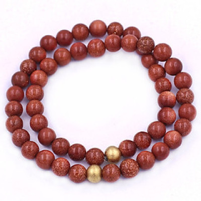 [Mệnh Kim, Thổ] Vòng Chuỗi Đôi 6 Ly Đá Kim Sa Charm Bi Inox VKSHBD