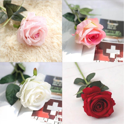 Hoa hồng nhung lụa - dài 40cm - gồm 1 bông Cây giả, hoa lụa Decor trang trí nhà cửa