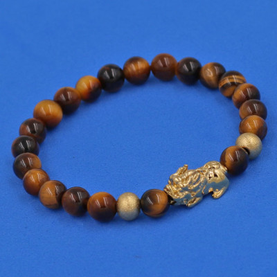 Vòng đeo tay đá Mắt Hổ vàng đen 6 ly cẩn Tỳ Hưu inox vàng VMHVETHHBV6 - hợp mệnh Thổ, mệnh Kim