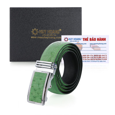 Dây nịt nam da đà điểu Huy Hoàng da hột màu xanh lá HC4478