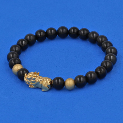 Chuỗi đeo tay Thạch Anh Đen 6 ly - cẩn Tỳ Hưu Phong Thủy inox vàng VTAETHHBV6 - hợp mệnh Mộc, mệnh Thủy