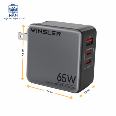 Hàng chính hãng Winsler GaN WS-65W2C1A - Củ sạc nhanh 65W cho 