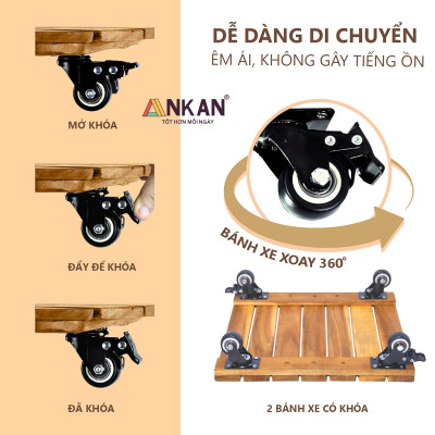 Đế Lót Chậu Cây Có Bánh Xe CỠ LỚN Vuông 50cm, Làm Giá Đỡ Kệ Hoa Cây Cảnh, Màu Vàng Nắng, Chịu Tải 150Kg