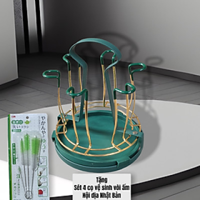 GIÁ ÚP LY CỐC KIM LOẠI MÀU VÀNG - KHAY ÚP LY VÀNG XANH CỔ VỊT CÓ ĐĨA HỨNG NƯỚC - ( TẶNG SÉT 04 CỌ VỆ SINH VÒI ẤM NỘI ĐỊA NHẬT BẢN ) HÀNG CAO CẤP