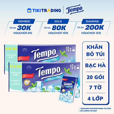 Combo 2 Lốc Khăn Giấy Bỏ Túi Tempo Regular (Lốc 10 Gói) - Bạc Hà