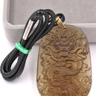 Dây chuyền mặt tượng Rồng R15 - thạch anh nâu khói ( 6.2cm x 4cm ) - kèm hộp nhung