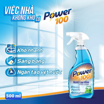 Combo 2 Chai Nước Lau Kính POWER100 Hương Bạc Hà 500mlx2