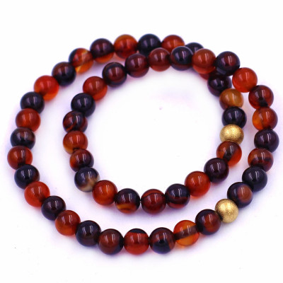 [Mệnh Kim, Thổ] Vòng Chuỗi Đôi 6 Ly Đá Thạch Anh Nâu Charm Bi Inox VTANHBD