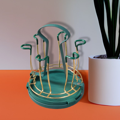 KHAY ÚP LY CỐC KIM LOẠI MÀU VÀNG - XANH CỔ VỊT CÓ ĐĨA HỨNG NƯỚC CAO CẤP - ( TẶNG SÉT 04 CỌ VỆ SINH VÒI ẤM NỘI ĐỊA NHẬT BẢN ) 