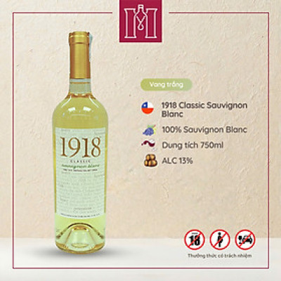 Rượu vang trắng Chile 1918 Classic Sauvignon Blanc 750ml 13% nhập khẩu - Hàng chính hãng