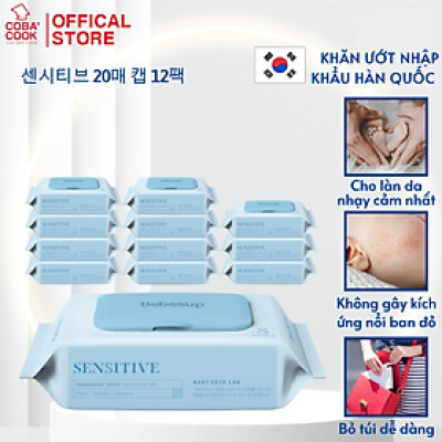 Combo 12 Gói Khăn Ướt Hàn Quốc Sensitive 20 Tờ/Gói Thương Hiệu Bebesup