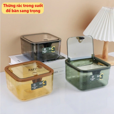 Hộp Vuông Để Bàn (15*15*8.3cm) Đựng Bông Tẩy Trang, Dụng Cụ Trang Điểm, Đồ Dùng Văn Phòng, Thùng Rác Mini Để Bàn,...  Họa Tiết Trong Suốt Có Nắp Đậy  Kiểu Dáng Trẻ Trung Hiện Đại - Hàng Cao Cấp