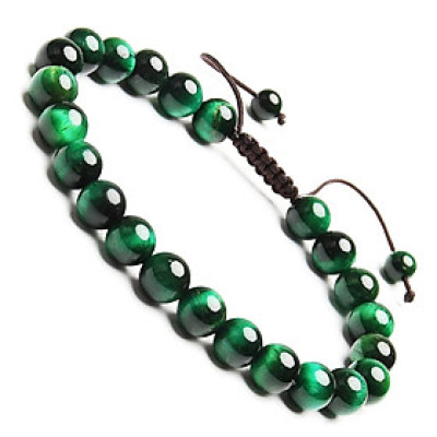 Vòng tay phong thủy đá mắt hổ xanh lục thiên nhiên