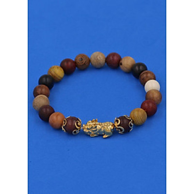 Chuỗi đeo tay Gỗ Đàn Hương 8 màu 8 ly - cẩn Tỳ Hưu Phong Thủy inox vàng VGDHMTHHKV8