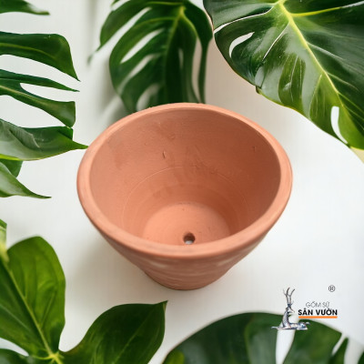 Chậu Gốm Đất Nung Vót Loang D19cm X H16cm