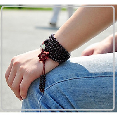 Vòng tay 108 hạt giả gỗ thời trang siêu đẹp, may mắn phong thủy bình an cho cả nam và nữ