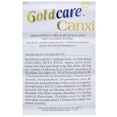 Sữa bột Wincofood GoldCare Canxi: dinh dưỡng ít béo ngừa tiểu đường, bổ sung canxi giúp xương chắc khỏe, MUFA, PUFA tốt cho tim mạch, phù hợp cho người từ 30 tuổi trở lên.
