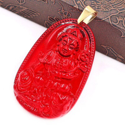 Mặt dây chuyền Phổ Hiền Bồ Tát thủy tinh đỏ size nhỏ 3.6cm MFBO2 - phật bản mệnh tuổi Thìn, Tỵ
