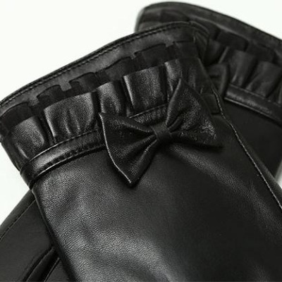 Găng tay nữ da cừu phối nơ nữ tính - BHY8714 Bao tay nữ mùa đông, lót lông, giữ ấm, cản gió, chống nước, cảm ứng điện thoại.