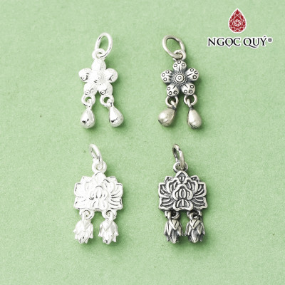 Charm bạc hình hoa sen họa tiết hoa văn treo - Ngọc Quý Gemstones