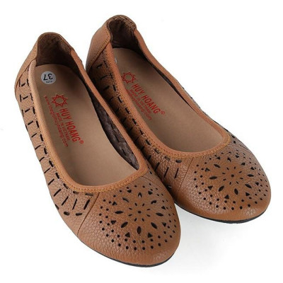 HT7950-51-52 - Giày nữ hoa văn Huy Hoàng da bò màu da, đen, nâu đất