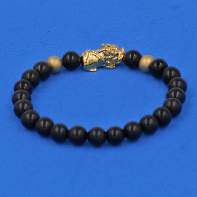 Chuỗi đeo tay Thạch Anh Đen 6 ly - cẩn Tỳ Hưu Phong Thủy inox vàng VTAETHHBV6 - hợp mệnh Mộc, mệnh Thủy