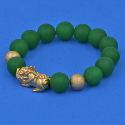 Chuỗi đeo tay Thạch Anh Xanh Lá Mờ 12 ly - cẩn Tỳ Hưu Phong Thủy inox vàng VTAXLMTHHBV12 - hợp mệnh Hỏa, mệnh Mộc