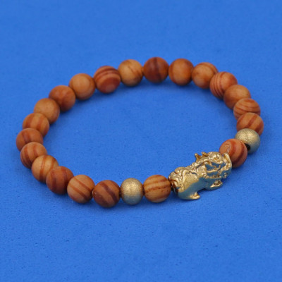 Chuỗi đeo tay gỗ Huyết Rồng 6 ly cẩn Tỳ Hưu inox vàng VGHRTHHBV6