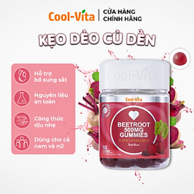 Kẹo Dẻo Củ Dền Thuần Chay Hỗ Trợ Bổ Sung Sắt, Lưu Thông Máu &  Hỗ Trợ Bổ Sung Năng Lượng LCitrulline Vị Đào Coolvita (60 viên x 3g)/hộp