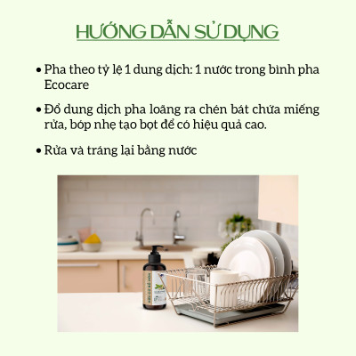 Nước rửa chén hữu cơ Bồ hòn Ecocare tinh dầu Vỏ Cam 4000ml