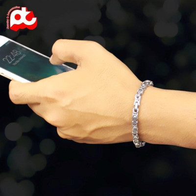 Lắc tay thép không gỉ titan nam cao cấp đẹp ziczac vuông trangsucpt kích cỡ 5mm màu trắng PTLTNA85