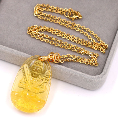 Dây chuyền phật Hư Không Tạng Bồ Tát - pha lê vàng 3.6cm DIVFBV6 - dây inox vàng - tuổi Sửu, Dần