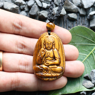 Mặt Dây Chuyền Phật A Di Đà Đá Mắt Hổ Ngọc Quý Gemstones GA88 (5 x 3 cm)