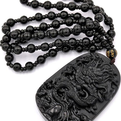 Vòng cổ tượng Rồng đá thạch anh đen DTRD15