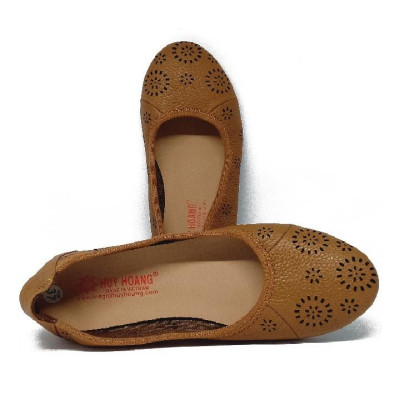 HT7950-51-52 - Giày nữ hoa văn Huy Hoàng da bò màu da, đen, nâu đất