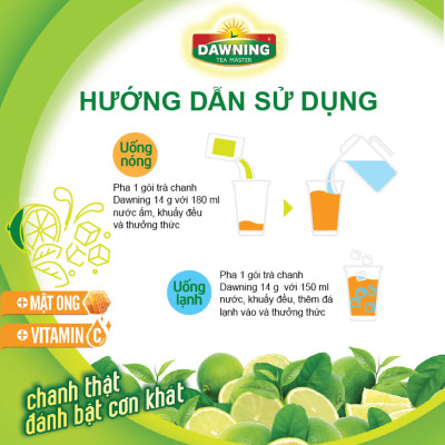 Combo 5 hộp Trà chanh hòa tan DAWNING từ bột chanh nguyên chất và mật ong giúp giải khát 280g/hộp (hộp 20 gói)
