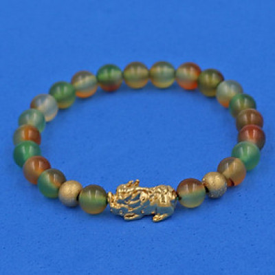 [Mệnh Mộc, Hỏa] Vòng Đeo Tay Mã Não Tứ Quý 6 ly Mix Tỳ Hưu Inox Vàng VTAXNTHHBV6