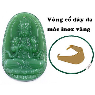 Mặt dây chuyền Phật Đại nhật như lai đá xanh 2.2 x 3.6cm ( size trung ) kèm vòng cổ dây da xanh lá + móc inox, Phật bản mệnh