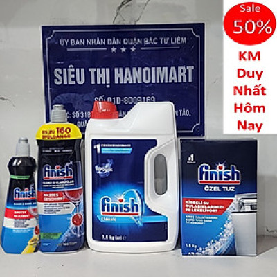 Combo: Bột rửa bát Finish 2,5kg + muối 1,2kg + bóng 1150ml