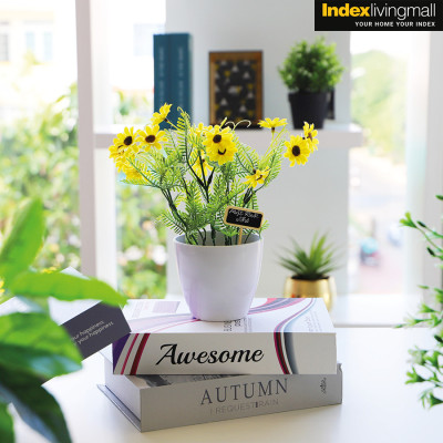 Chậu cây hoa giả trang trí PACEY chậu trắng hình trụ, cây nhựa cao cấp màu sắc và thiết kế sống động, kích thước 10x24cm (RxC) | Index Living Mall - Phân phối độc quyền tại Việt Nam