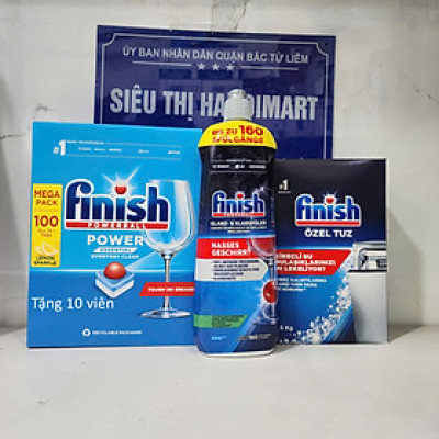 combo viên rửa bát finish 110 viên+nước làm bóng finish 800ml+muối rửa bát finish 1,5kg dùng cho máy rửa bát