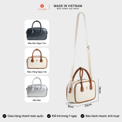 Túi Yuumy ( Thời trang nữ bo góc phối chỉ nổi size 23 - Túi đeo chéo da Glossy YN303 )