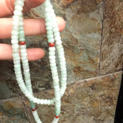 DÂY CHUYỀN CỔ DÀI ĐÁ CẨM THẠCH BÁNH XE  MÀU XANH NGỌC NHẸ TỰ NHIÊN TRỒNG CỔ  Dài 32cmx dầy 6mm mặt trước ngực rất đẹp